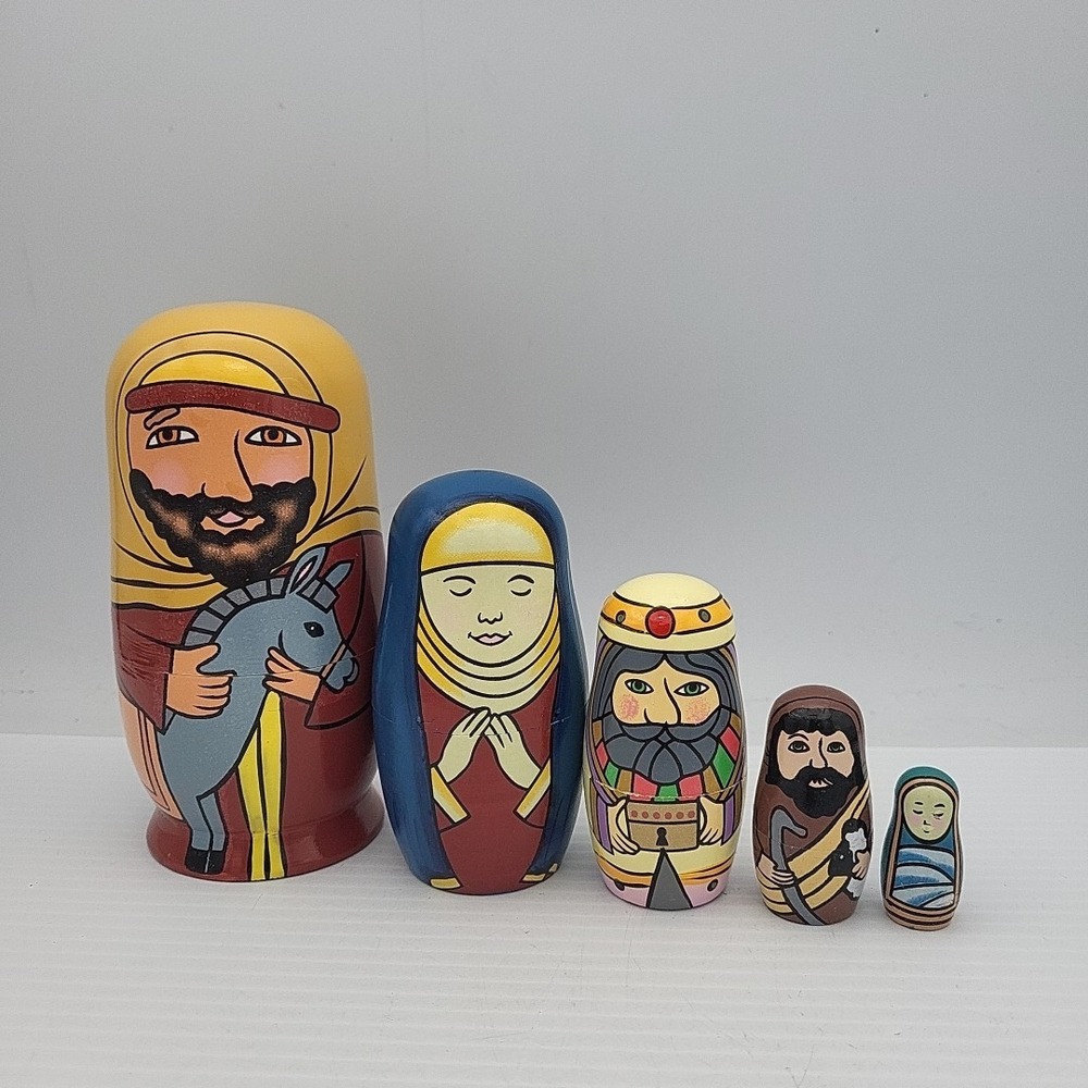 5pc Nesting Doll Holy‎ Family Nativity by Bits & Pieces Hand Painted